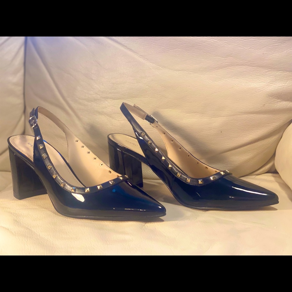 Marc Fisher Carmon Slingback Black Pumps with Gold Studs, Size 8M